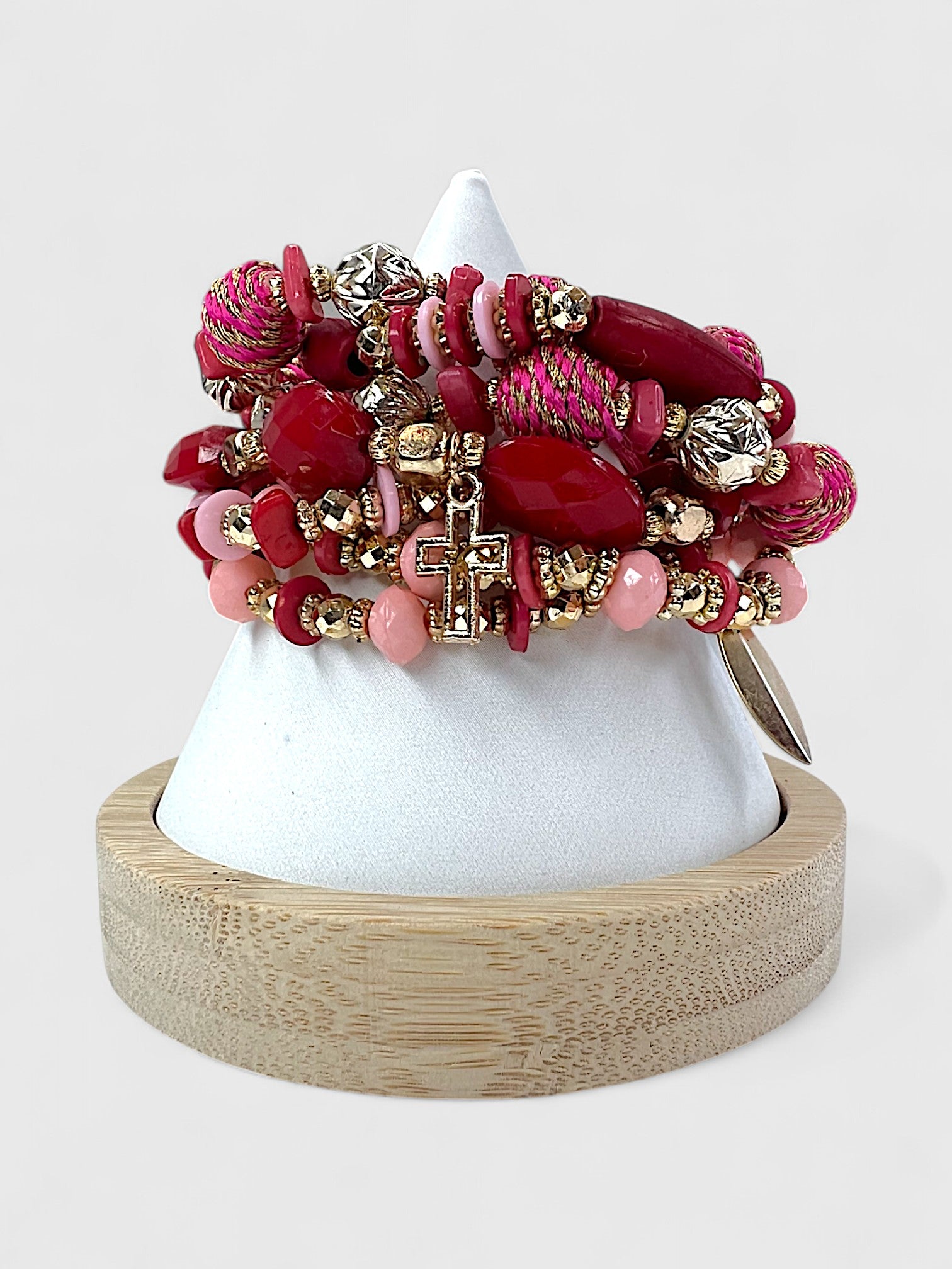 Pink & Red Mixed Bead Stretch Bracelet Set