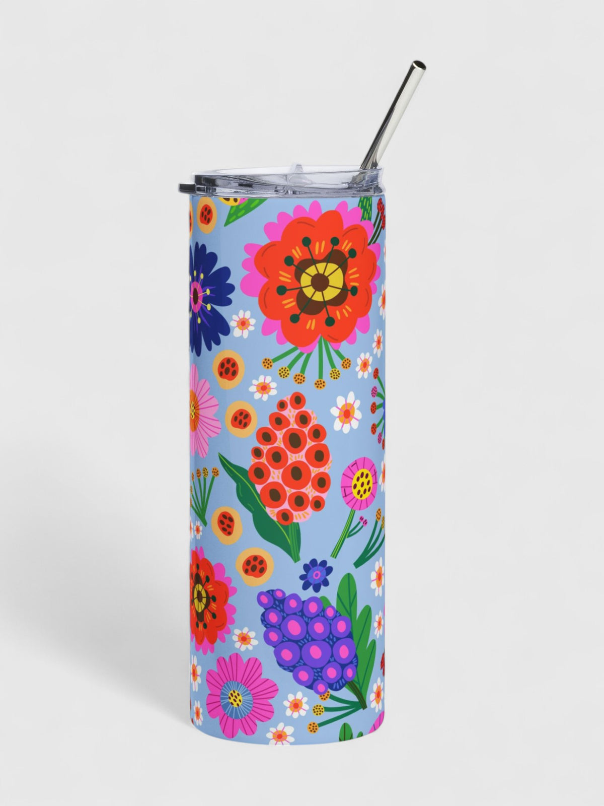 Blue Floral Stainless Steel Tumbler - 20oz