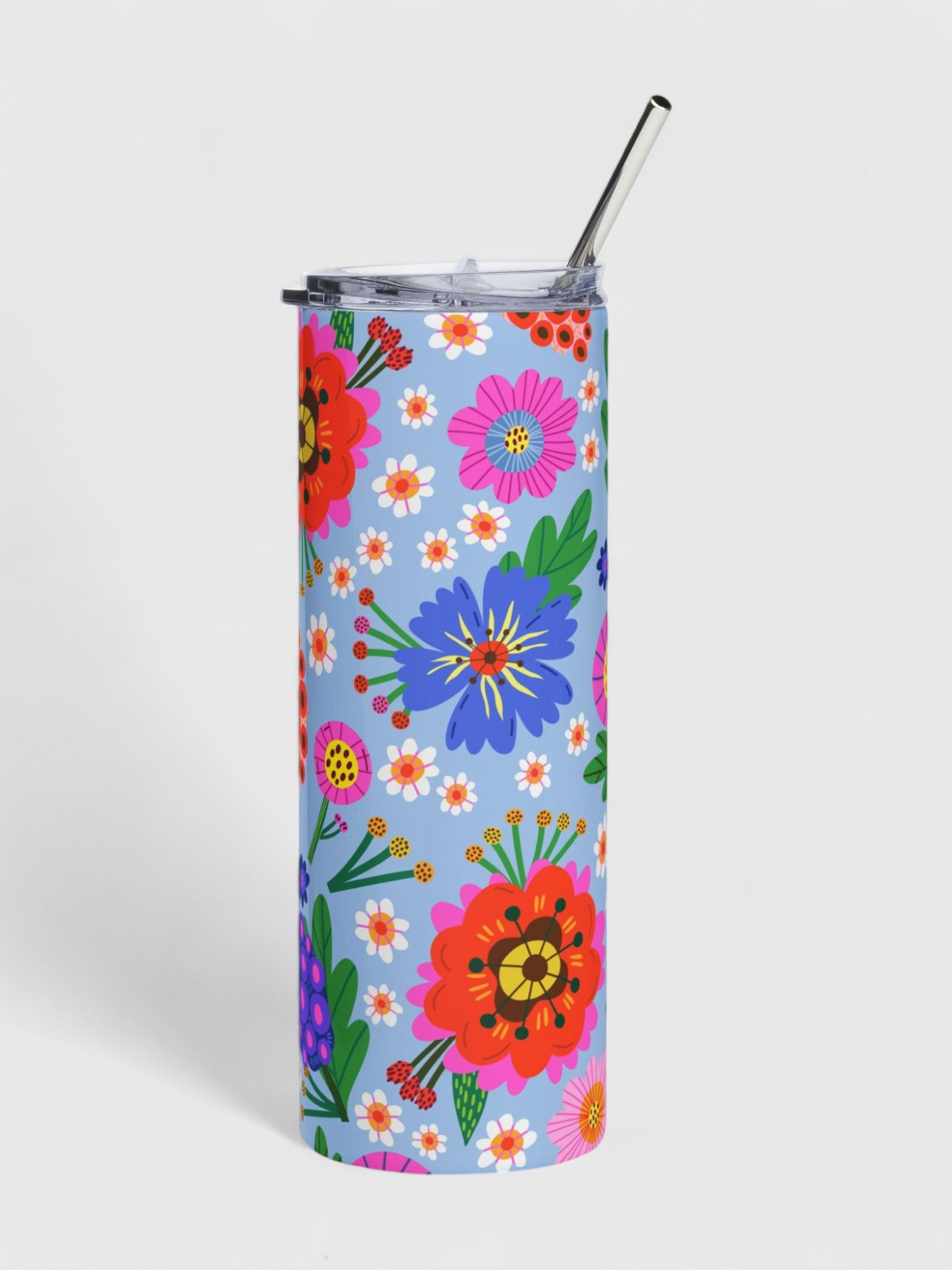 Blue Floral Stainless Steel Tumbler - 20oz