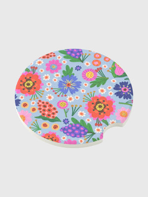 Blue Floral Soapstone Car Coaster