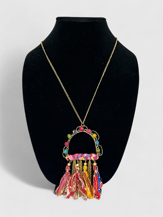 Chain Link Fabric Tassel Necklace
